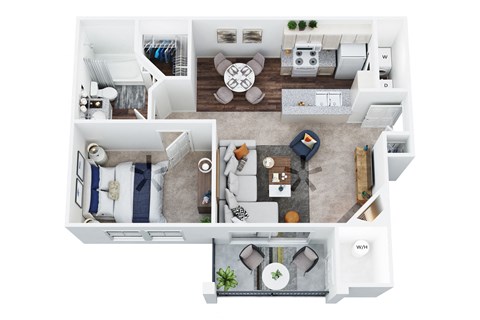 Floor plan for 1 bed, 1 bath, 707 sqft